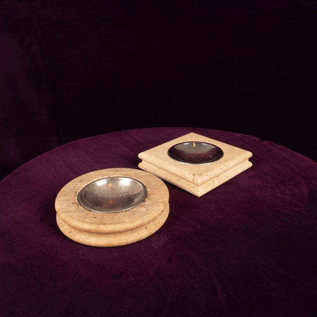 Cream Vintage Italian Travertine Ashtrays, 1970, Set of 2 For Sale - Image 8 of 18