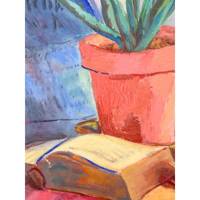 Modern Post Impressionist Colorful Original Painting Still Life, Signed, 1944 For Sale - Image 3 of 8