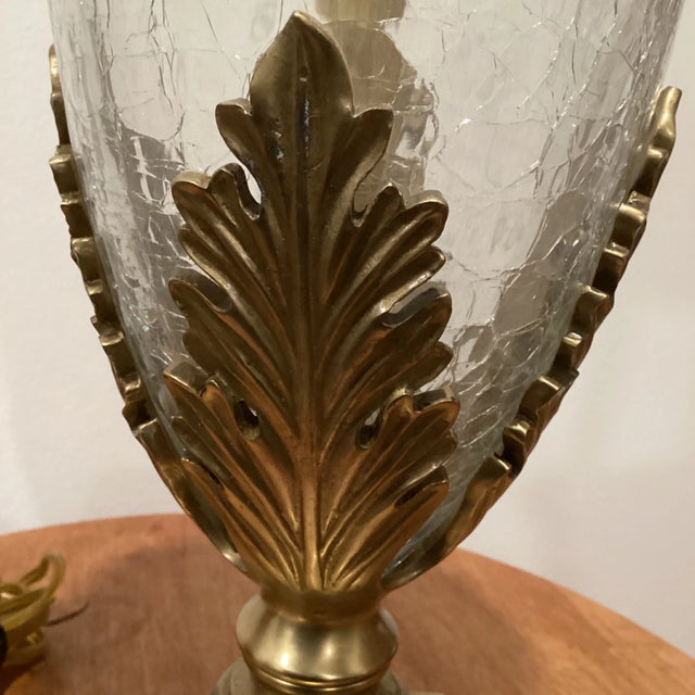 Mid 20th Century Mid 20th Century Hollywood Regency Bombay Crackle Glass Solid Brass Base Table Lamp For Sale - Image 5 of 13