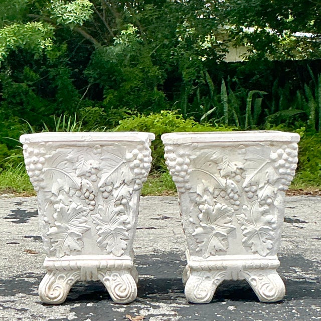 Hollywood Regency Vintage Boho Cast Concrete Grape Vine Planter - a Pair For Sale - Image 3 of 7