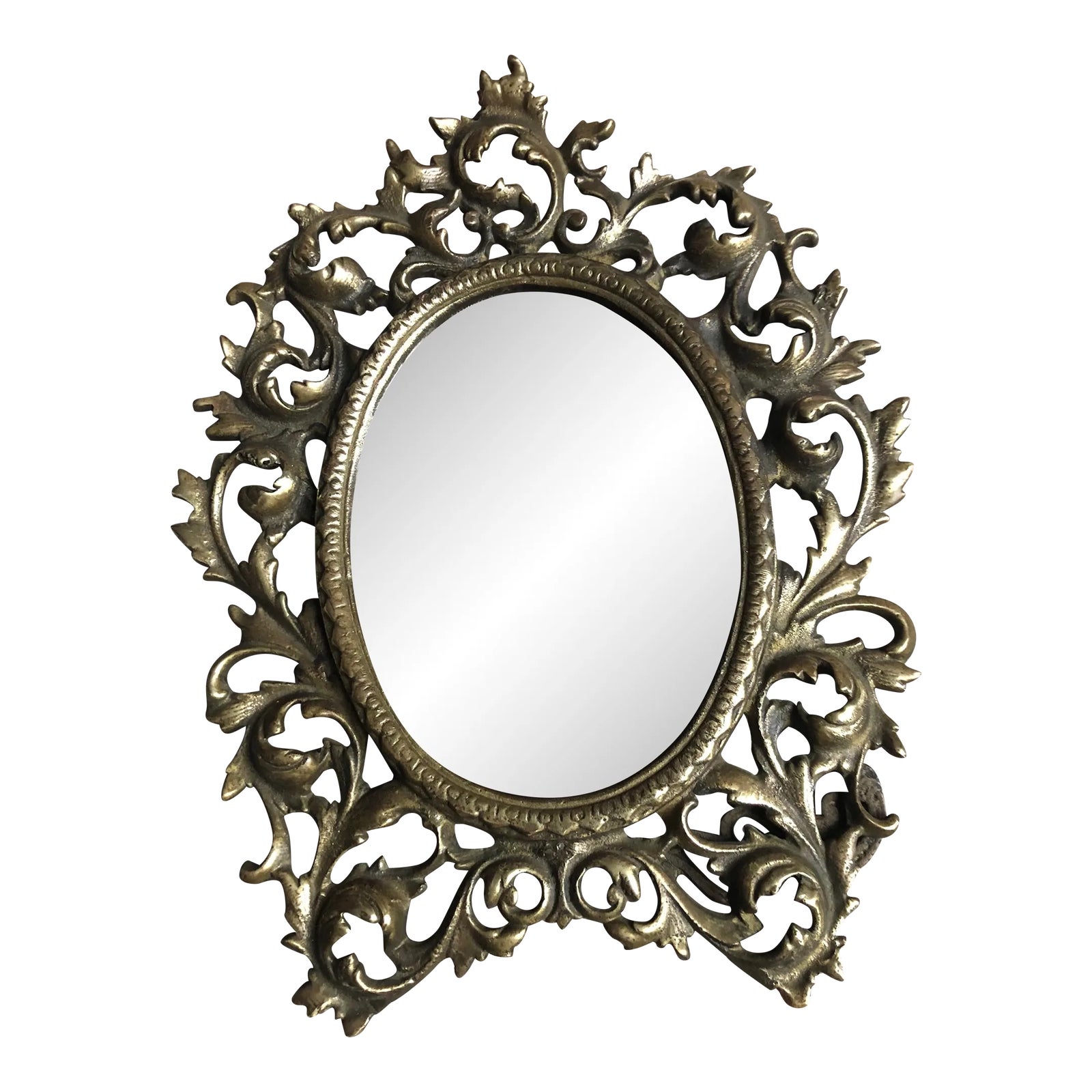 Antique Solid Brass Rococo Style Table Top Mirror Chairish