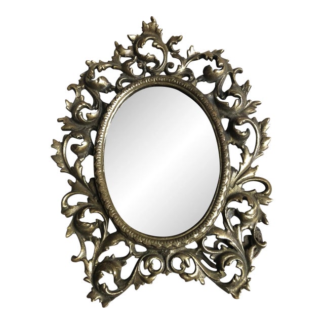 Antique Solid Brass Rococo Style Table Top Mirror For Sale