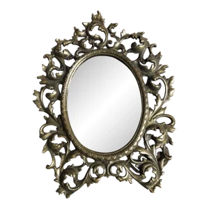 Antique Solid Brass Rococo Style Table Top Mirror