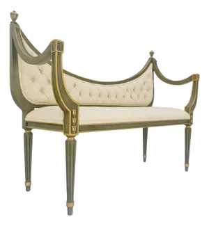 Italian Neoclassical Painted Gold Decorated Sattee Bench Loveseat Finials