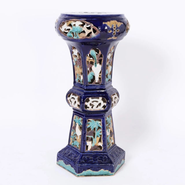 Near Pair of Chinese Glazed Terra Cotta Pedestals For Sale In West Palm - Image 6 of 8