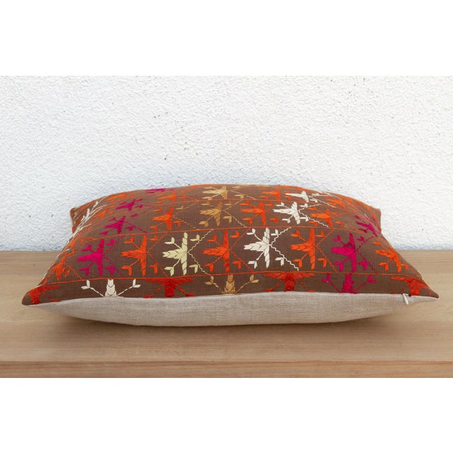 Indian Barnala Embroidery, Antique Phulkari Lumbar Pillow Cover For Sale - Image 3 of 6
