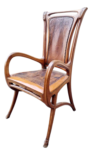 Art Nouveau Carved Walnut Chair by Abel Landry, France, 1900s