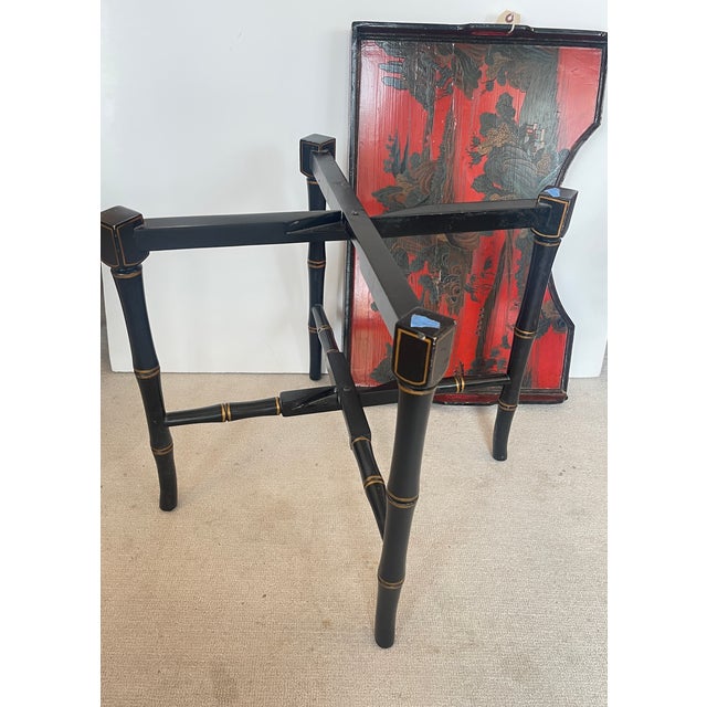 Chinoiserie Breakfast Tray Table on Faux Bamboo Folding Stand c.1890 For Sale - Image 12 of 12