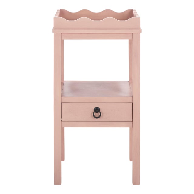 Darlyn Scalloped 1 Drawer Accent Table in Pink For Sale