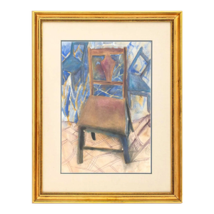 Illegibly Signed Abstract Chair Watercolor, 1986