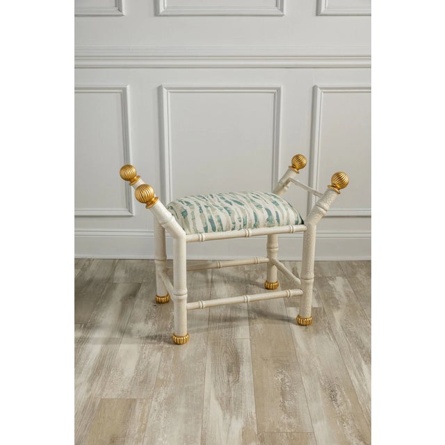 Port 68 Boca White Wildcrest Moss Bamboo Bench For Sale - Image 4 of 6