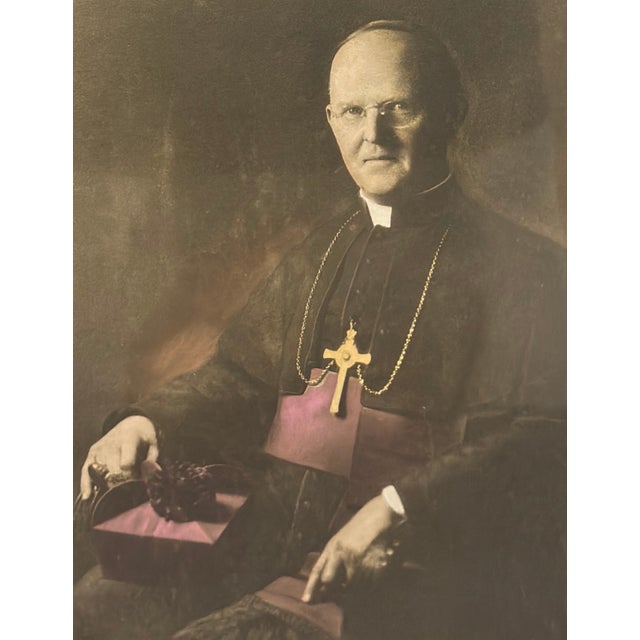 Gothic 1930s Colorized Portrait of Bishop Edwin v O'Hara (1881-1956), Oregon & Kansas For Sale - Image 3 of 6