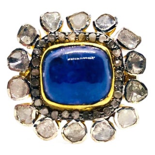 Bochic “Orient” Vintage Rose Cut Diamond & Tanzanite Ring Set 18K Gold & Silver For Sale