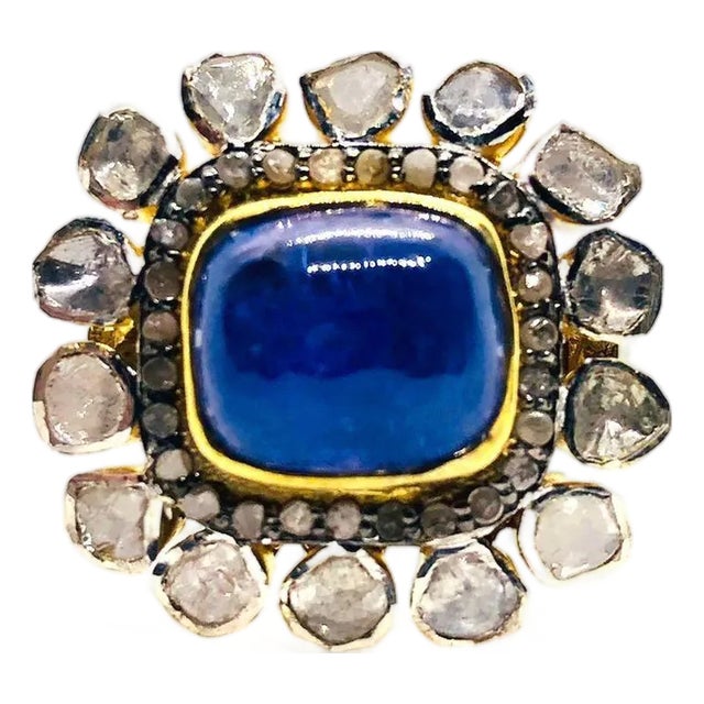 Bochic “Orient” Vintage Rose Cut Diamond & Tanzanite Ring Set 18K Gold & Silver For Sale