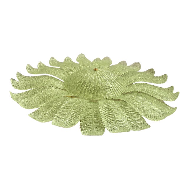 Contemporary Venetian Sunflwer Murano Glass Green Flush Mount For Sale