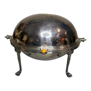 Vintage Carrington Hotel Silverplate Chafing Dish With Domed Lid & Claw Feet For Sale
