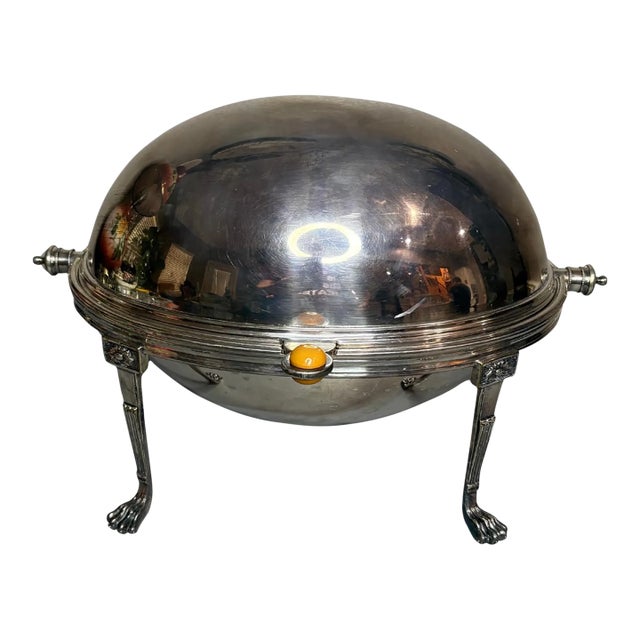 Vintage Carrington Hotel Silverplate Chafing Dish With Domed Lid & Claw Feet For Sale