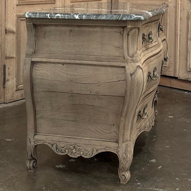 Antique 19th Century Country French Louis XV Bombe Commode in Stripped Oak With Gray Marble For Sale - Image 18 of 18