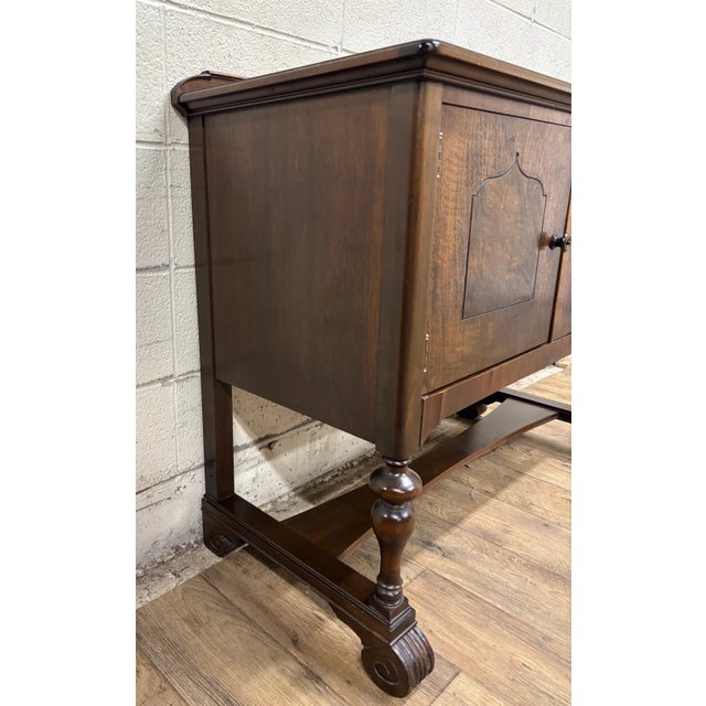 Vintage Jacobean Style Oak Burled Sideboard Buffet Server Credenza For Sale In Kansas City - Image 6 of 9