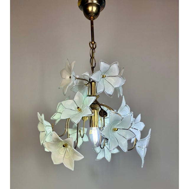 Vintage Murano Style Glass Flower Chandelier, White Floral Ceiling Light, Italian Romantic Bedroom Lighting - a Pair For Sale - Image 15 of 16