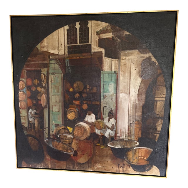 Glenna Putt Oil Painting 1970s Copper Souk Essaouira Morocco Fes, Marrakech, Moroccan Scene For Sale
