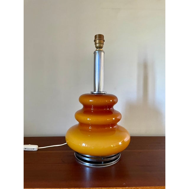 Opaline Ochre and Chrome Floor Lamp, 1970s For Sale - Image 4 of 9