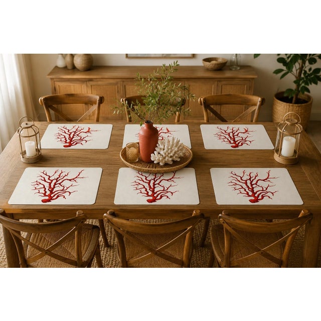 Vintage Italian Red Coral Cork-Backed Placemats - Set of 6 For Sale - Image 11 of 11