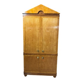 Hickory-White Blonde Wood Armoire Wardrobe With Pediment Crown For Sale