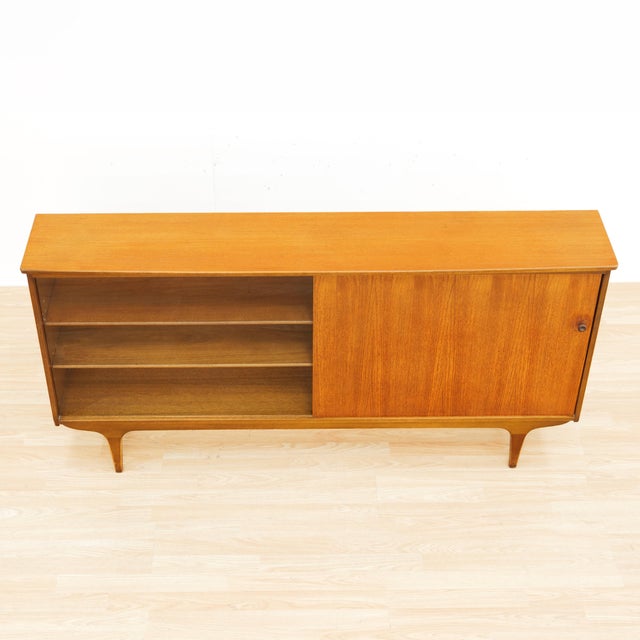 Long Teak Mid Century China Display Cabinet For Sale - Image 9 of 10