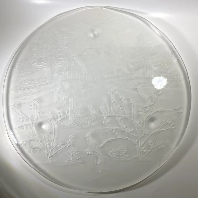 Transparent 1970s American Glass Winter Scene Embossed Glass Serving Platter For Sale - Image 8 of 8