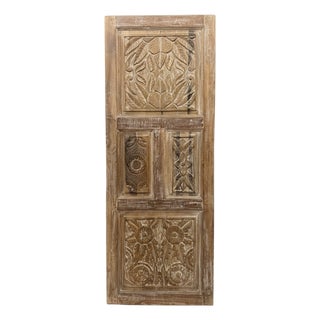 Antique Whitewashed Hand-Carved Wooden Door – Rustic Hinged or Sliding Barn Door 80x30 For Sale