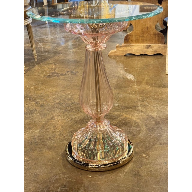 Pair of Murano Pink Glass Side Tables For Sale - Image 4 of 6