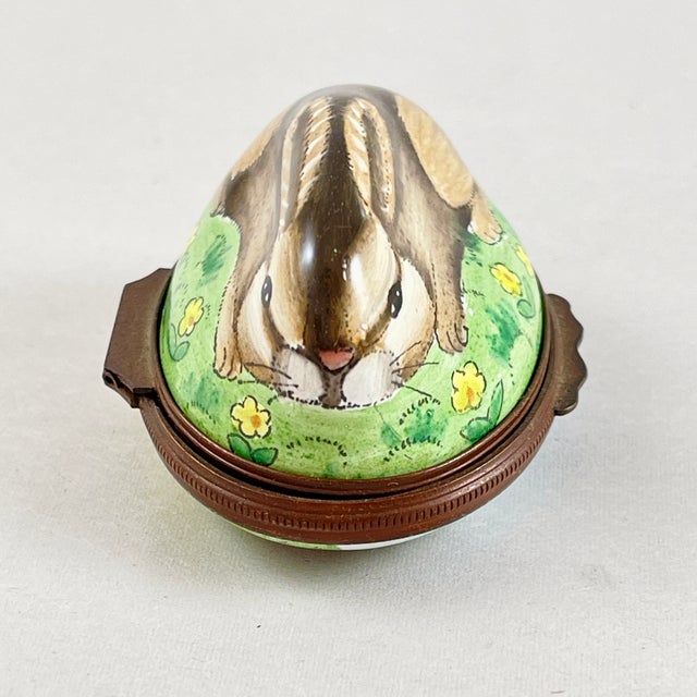 Halcyon Days English Bilston Porcelain Rabbit Trinket Box For Sale - Image 4 of 9