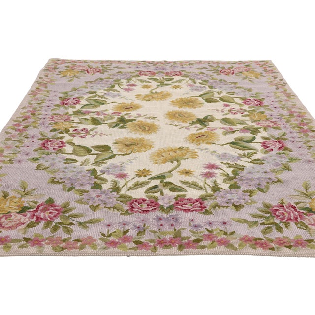 French Provincial Vintage Chinese Aubusson Needlepoint Rug, 04'00 X 06'01 For Sale - Image 3 of 10
