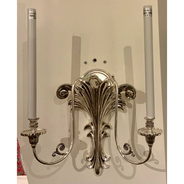 Original Retail $3900, timeless Neoclassical Style Antique Silver Finished Bronze Wall Sconces Pair, showroom floor samples