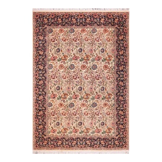 Shabby Chic Floral 1990's Pak-Persian Ivory/Blue Wool Rug - 9'0'' X 11'11'' For Sale