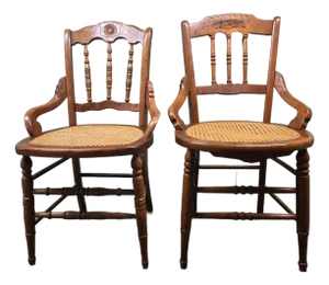 Late 20th Century Wooden Set of Two Chairs With Wicker Seats