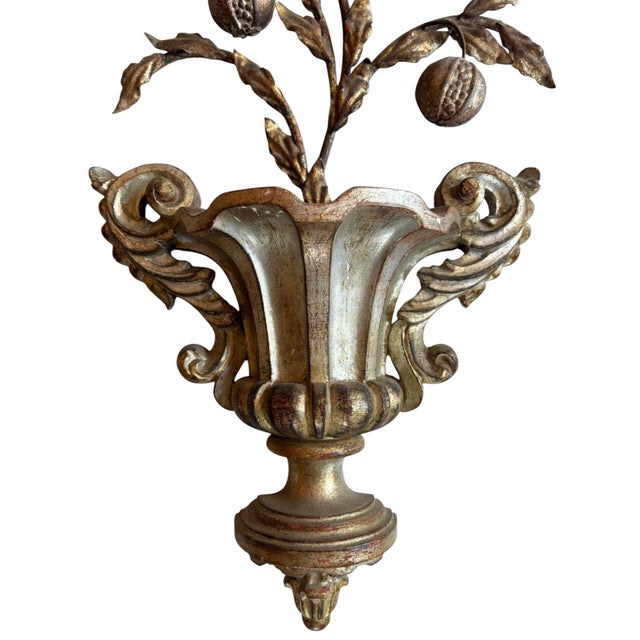 Wood Large Mid Century Vintage Italian Iron and Wood Wall Decor With Fruits and Leaves For Sale - Image 7 of 8