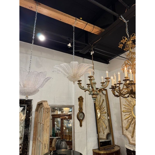 Early 21st Century Murano Granola Glass Palm Leaf Flush Mount Chandelier For Sale - Image 5 of 6