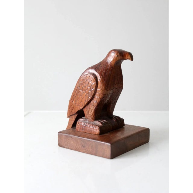 Brown Vintage Hand Carved Wood Eagle Statue. For Sale - Image 8 of 12