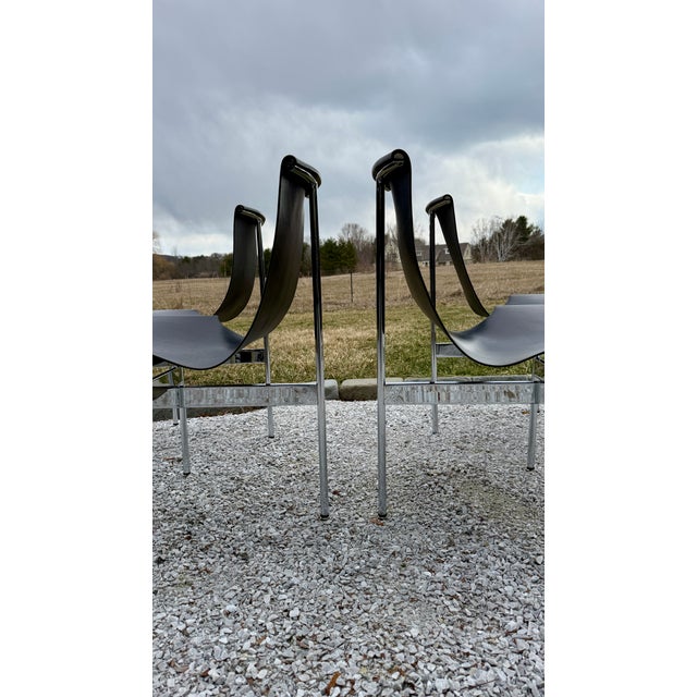 Mid-Century Modern Set of 4, 1950's Katavolos T-Chairs, Chrome and Black Leather Sling Chair For Sale - Image 3 of 13