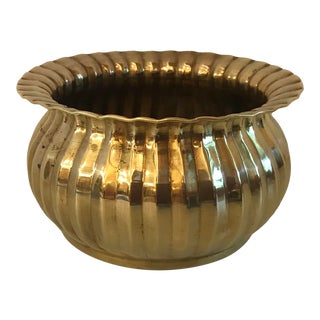 Vintage Brass Planter With Accordion Design For Sale