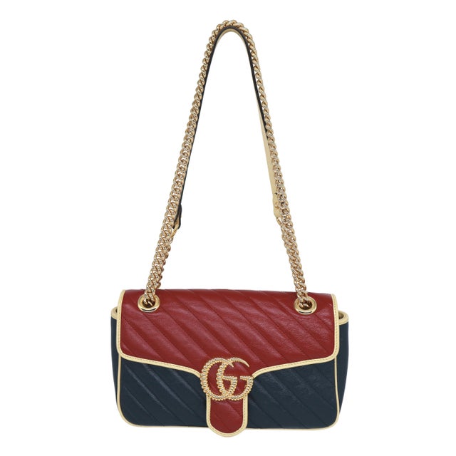 Gucci Tri-Color GG Marmont Matelassé Diagonal Leather Small Crossbody Bag, 2021. The classic Gucci matelassé leather takes...