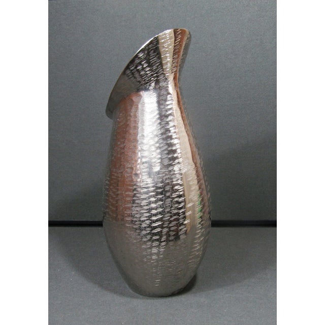 Large Sculptural Textured Silver-Finish Vase For Sale - Image 9 of 12