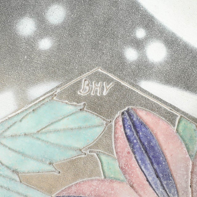 Art Deco Hexagonal Frosted & Pressed Glass Pendant W/ Floral Details Signed BHV For Sale - Image 18 of 18