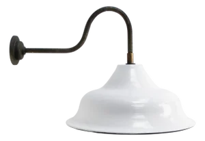 Vintage Industrial White Enamel and Cast Iron Goose-Neck Wall Light