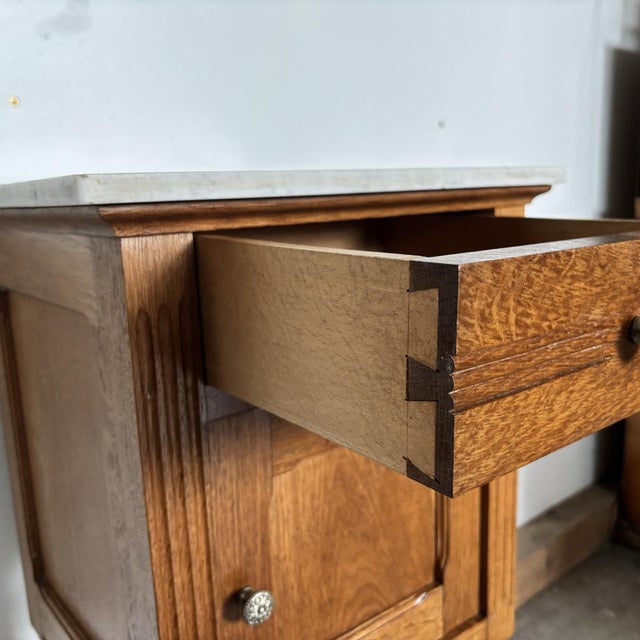 Vintage Oak Bedside Table with Marble Top, 1920s For Sale - Image 9 of 15