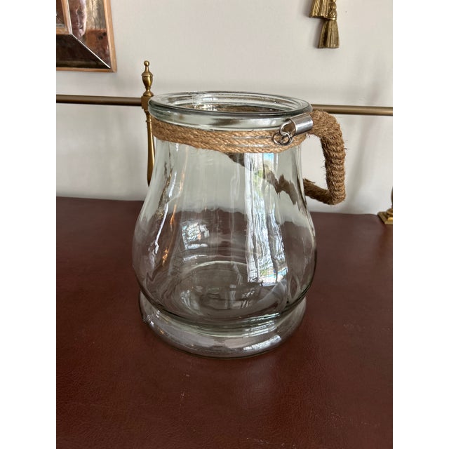 Coastal l.e. Smith Glass Jar With Jute Rope Handle, Coastal Style For Sale - Image 3 of 6
