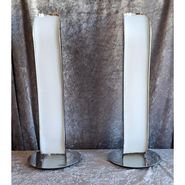 Vintage Table Lamps with Chrome-Plated Metal Housing and White Plastic Shade from Wofi-Leuchten, 2000s, Set of 2, in Very...