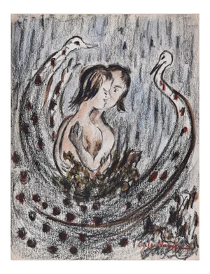 Peacocks - Original Mixed Media on Paper by Lucie Navier - 1930s 1930s